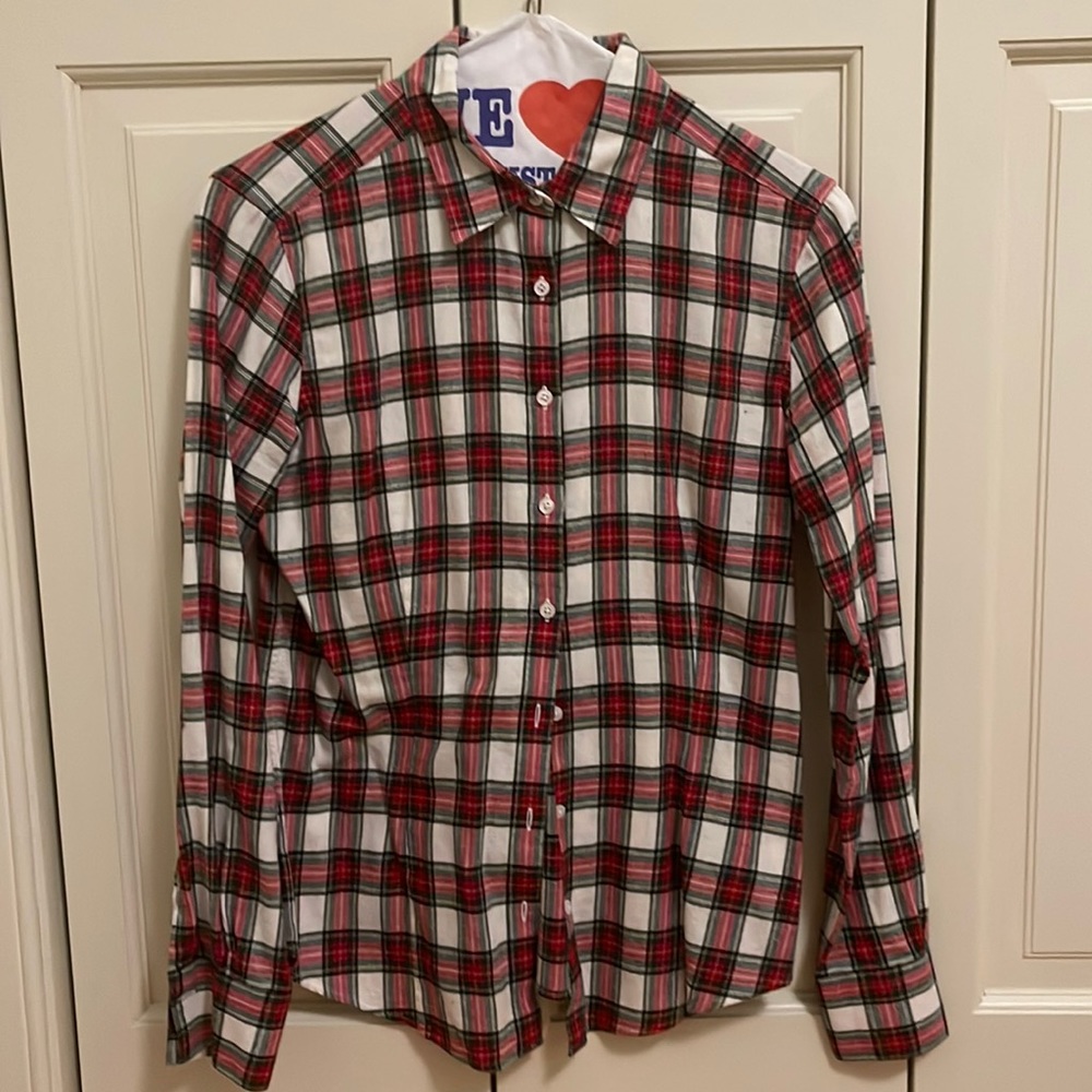 Brooks Brothers never worn fitted light flannel in winter/Christmas plaid.